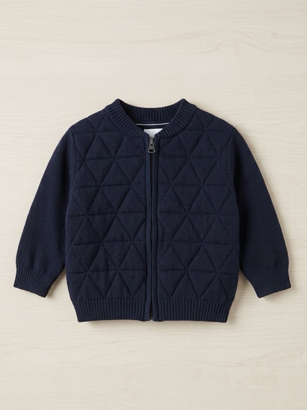 Zara Kids Navy Quilted Knit Zip Up Sweater Jacket, Size 6-9 Months